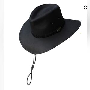 FoxFire Outback Trail OilCoth Rainier Black Cowboy Hat with Chin Strap XL